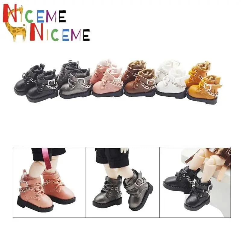 1 Paar Puppenschuhe Schöne Kettenstiefel Neue lässige handgefertigte Ob11 DOD 1/12 Bjd Puppenschuhe Puppenzubehör