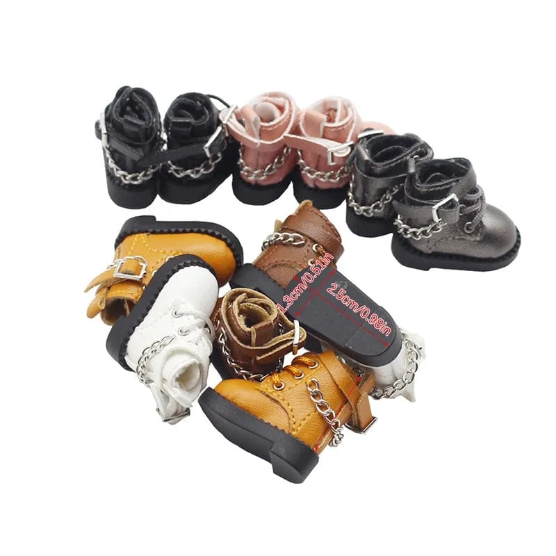 1 Paar Puppenschuhe Schöne Kettenstiefel Neue lässige handgefertigte Ob11 DOD 1/12 Bjd Puppenschuhe Puppenzubehör
