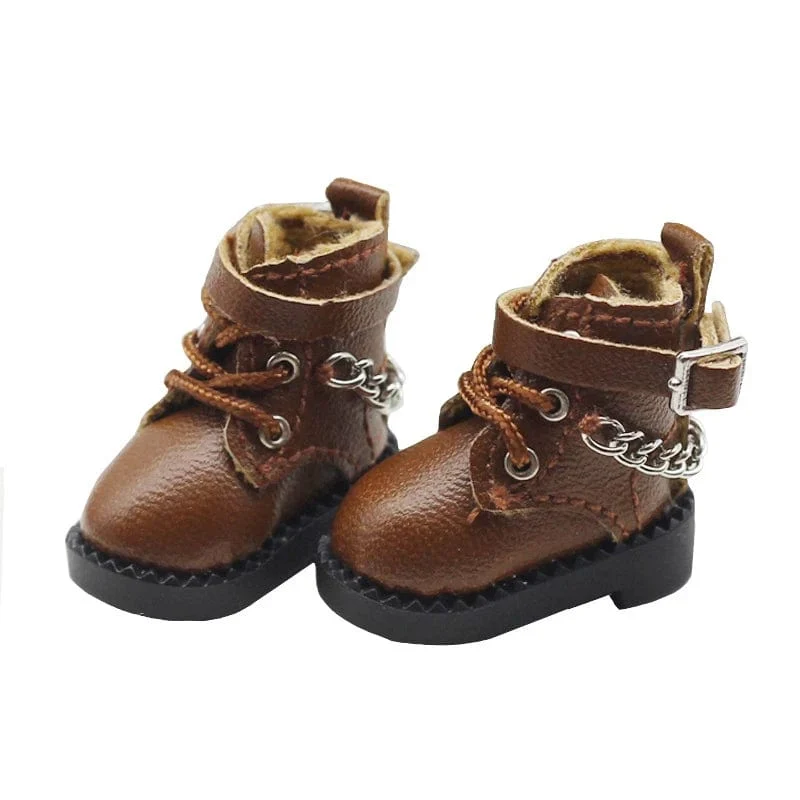 1 Paar Puppenschuhe Schöne Kettenstiefel Neue lässige handgefertigte Ob11 DOD 1/12 Bjd Puppenschuhe Puppenzubehör