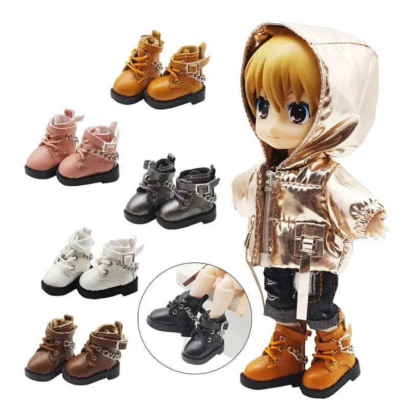 1 Paar Puppenschuhe Schöne Kettenstiefel Neue lässige handgefertigte Ob11 DOD 1/12 Bjd Puppenschuhe Puppenzubehör