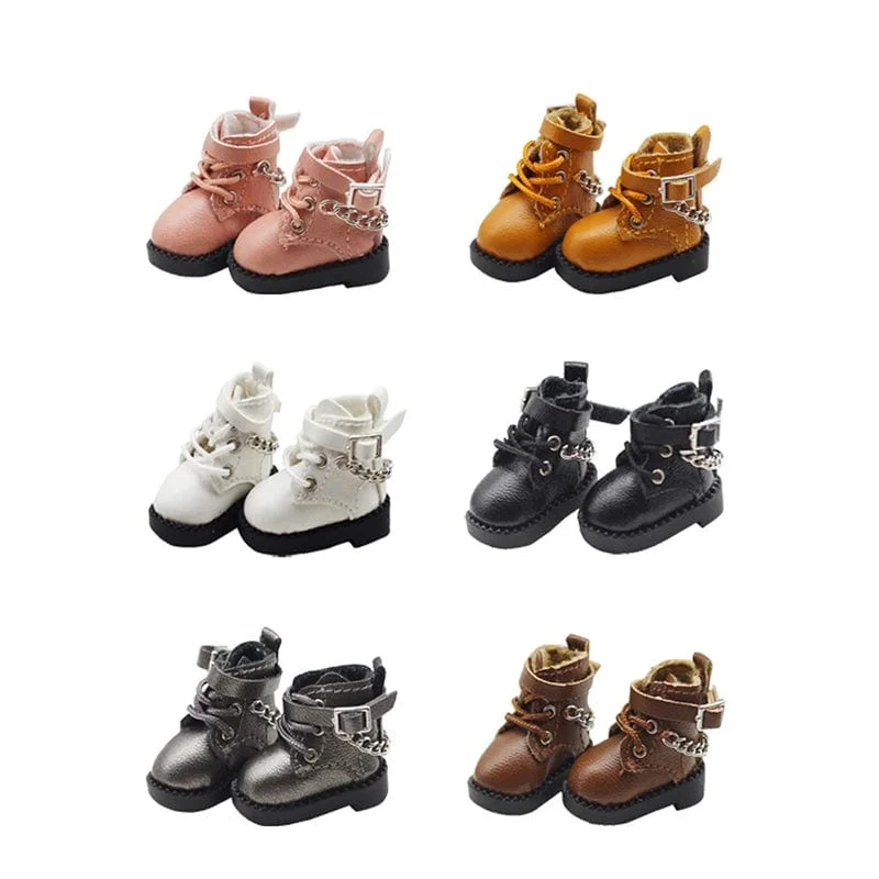1 Paar Puppenschuhe Schöne Kettenstiefel Neue lässige handgefertigte Ob11 DOD 1/12 Bjd Puppenschuhe Puppenzubehör