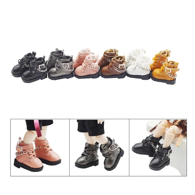 1 Paar Puppenschuhe Schöne Kettenstiefel Neue lässige handgefertigte Ob11 DOD 1/12 Bjd Puppenschuhe Puppenzubehör
