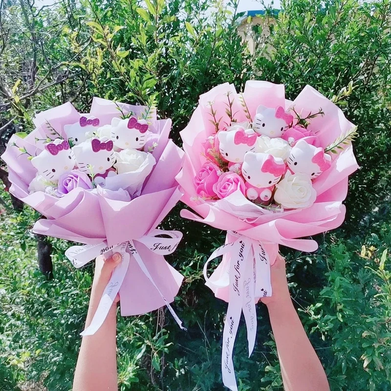 Hallo Kitty Cartoon Plüsch Bouquet Anime Rose Seife Blumen Puppe Hause Hochzeit Dekoration Weihnachten Valentinstag Geschenk