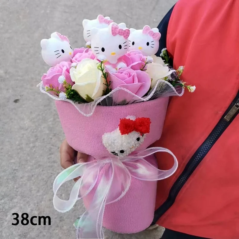 Hallo Kitty Cartoon Plüsch Bouquet Anime Rose Seife Blumen Puppe Hause Hochzeit Dekoration Weihnachten Valentinstag Geschenk