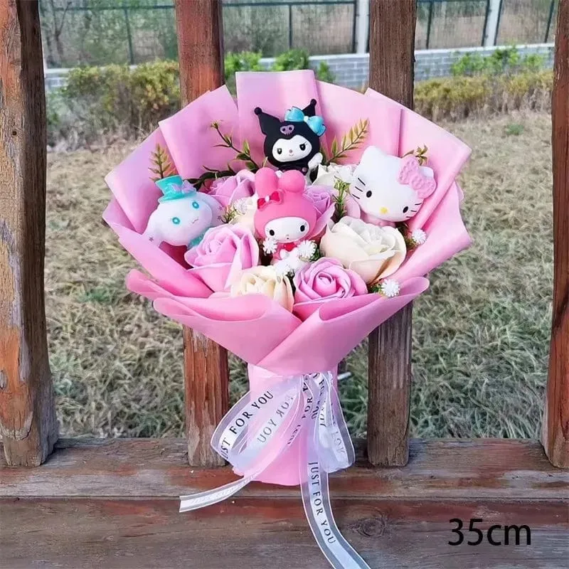 Hallo Kitty Cartoon Plüsch Bouquet Anime Rose Seife Blumen Puppe Hause Hochzeit Dekoration Weihnachten Valentinstag Geschenk