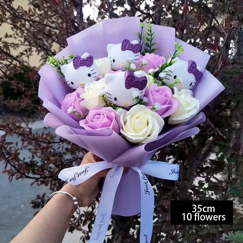 Hallo Kitty Cartoon Plüsch Bouquet Anime Rose Seife Blumen Puppe Hause Hochzeit Dekoration Weihnachten Valentinstag Geschenk
