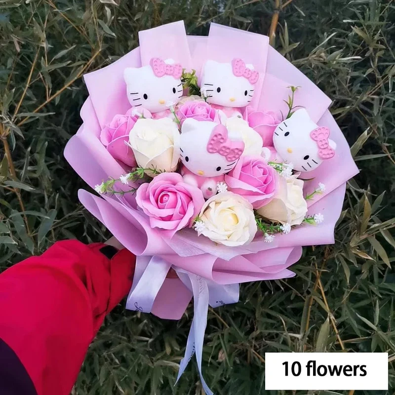 Hallo Kitty Cartoon Plüsch Bouquet Anime Rose Seife Blumen Puppe Hause Hochzeit Dekoration Weihnachten Valentinstag Geschenk