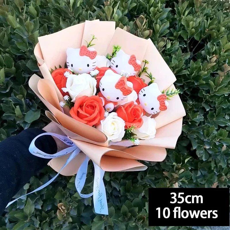 Hallo Kitty Cartoon Plüsch Bouquet Anime Rose Seife Blumen Puppe Hause Hochzeit Dekoration Weihnachten Valentinstag Geschenk
