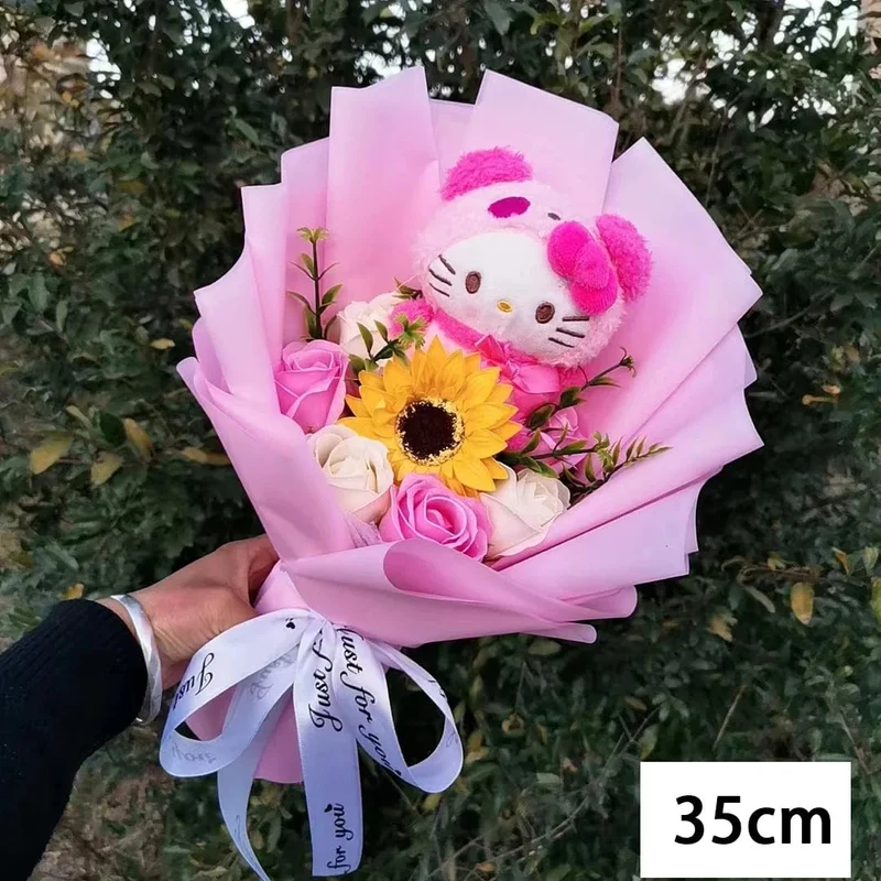Hallo Kitty Cartoon Plüsch Bouquet Anime Rose Seife Blumen Puppe Hause Hochzeit Dekoration Weihnachten Valentinstag Geschenk