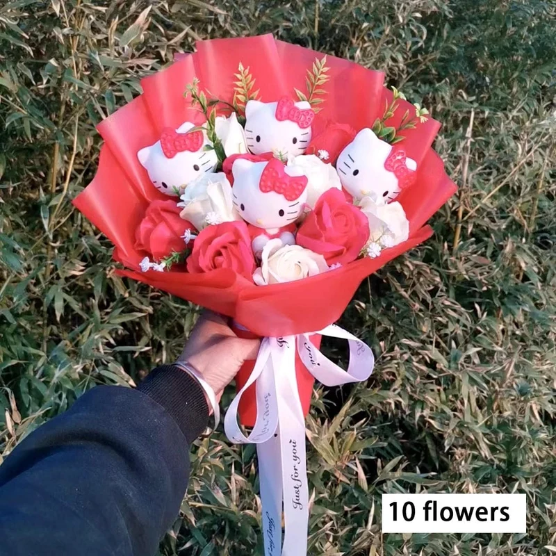 Hallo Kitty Cartoon Plüsch Bouquet Anime Rose Seife Blumen Puppe Hause Hochzeit Dekoration Weihnachten Valentinstag Geschenk