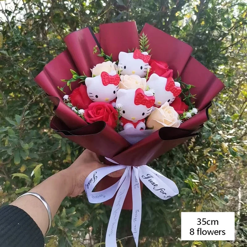 Hallo Kitty Cartoon Plüsch Bouquet Anime Rose Seife Blumen Puppe Hause Hochzeit Dekoration Weihnachten Valentinstag Geschenk