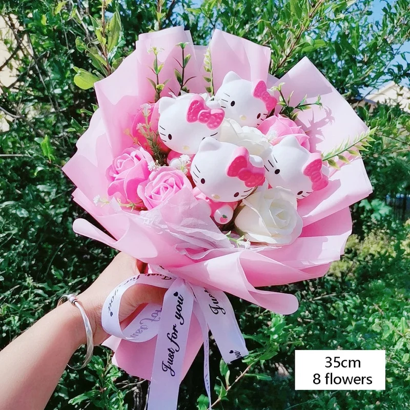Hallo Kitty Cartoon Plüsch Bouquet Anime Rose Seife Blumen Puppe Hause Hochzeit Dekoration Weihnachten Valentinstag Geschenk