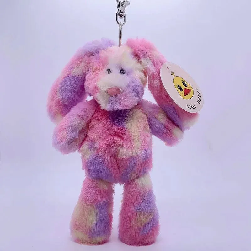 20 cm Fantastischer Regenbogen Bunter Schlüsselanhänger Plüschtiere Weiche Kuscheltiere Bär Kaninchen Puppentasche Anhänger Spielzeug Schulranzen Anhänger