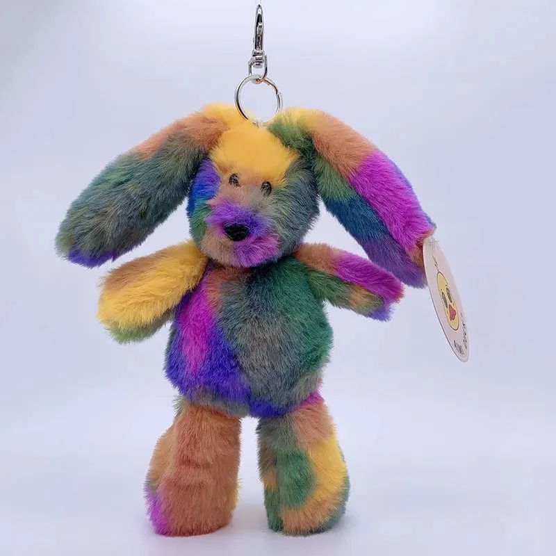 20 cm Fantastischer Regenbogen Bunter Schlüsselanhänger Plüschtiere Weiche Kuscheltiere Bär Kaninchen Puppentasche Anhänger Spielzeug Schulranzen Anhänger