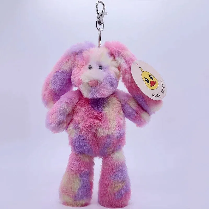 20 cm Fantastischer Regenbogen Bunter Schlüsselanhänger Plüschtiere Weiche Kuscheltiere Bär Kaninchen Puppentasche Anhänger Spielzeug Schulranzen Anhänger