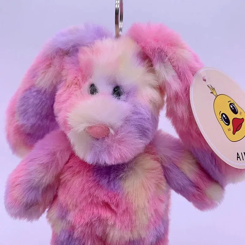 20 cm Fantastischer Regenbogen Bunter Schlüsselanhänger Plüschtiere Weiche Kuscheltiere Bär Kaninchen Puppentasche Anhänger Spielzeug Schulranzen Anhänger