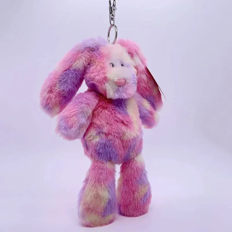 20 cm Fantastischer Regenbogen Bunter Schlüsselanhänger Plüschtiere Weiche Kuscheltiere Bär Kaninchen Puppentasche Anhänger Spielzeug Schulranzen Anhänger