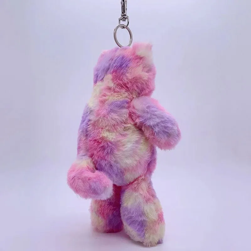 20 cm Fantastischer Regenbogen Bunter Schlüsselanhänger Plüschtiere Weiche Kuscheltiere Bär Kaninchen Puppentasche Anhänger Spielzeug Schulranzen Anhänger