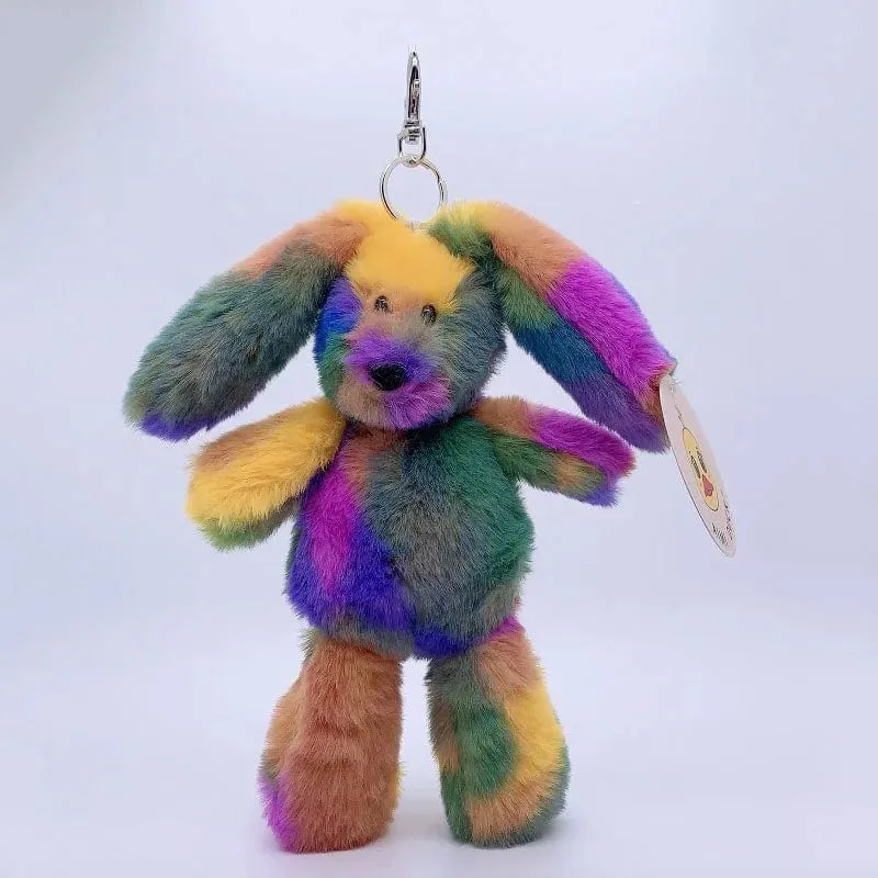 20 cm Fantastischer Regenbogen Bunter Schlüsselanhänger Plüschtiere Weiche Kuscheltiere Bär Kaninchen Puppentasche Anhänger Spielzeug Schulranzen Anhänger