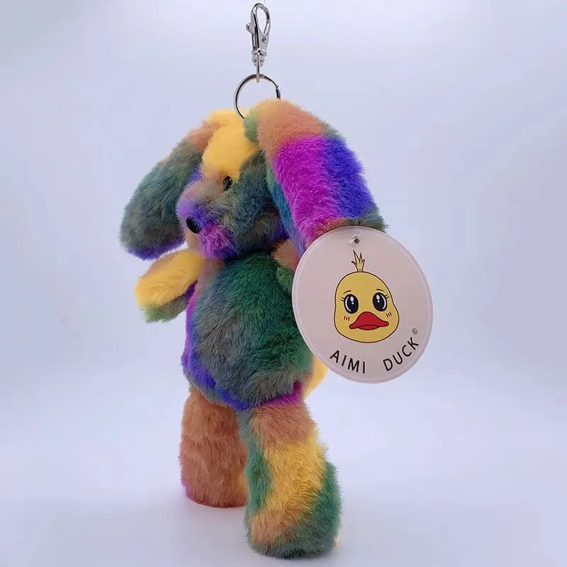 20 cm Fantastischer Regenbogen Bunter Schlüsselanhänger Plüschtiere Weiche Kuscheltiere Bär Kaninchen Puppentasche Anhänger Spielzeug Schulranzen Anhänger