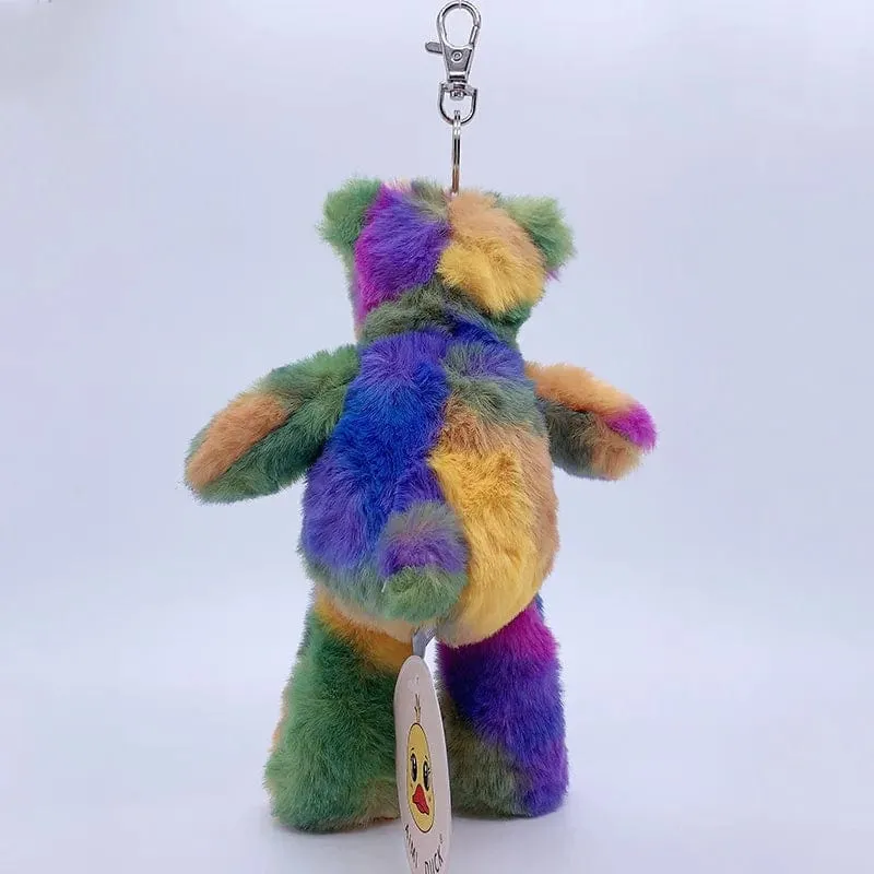 20 cm Fantastischer Regenbogen Bunter Schlüsselanhänger Plüschtiere Weiche Kuscheltiere Bär Kaninchen Puppentasche Anhänger Spielzeug Schulranzen Anhänger