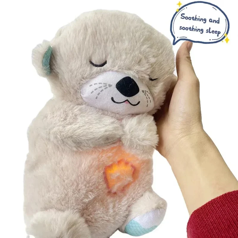 Baby-Atmungsbär, beruhigender Otter, Plüschpuppe, Spielzeug, beruhigende Musik für Babys und Kinder, Schlafbegleiter, Ton und Licht, Puppenspielzeug, Geschenk