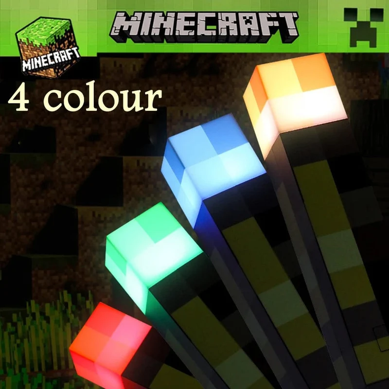 Minecraft Brownstone Taschenlampen-Figur, 4 Farben, Schlafzimmer-Dekorationslicht, LED-Nachtlicht, USB-Aufladung mit Schnalle, Kinderspielzeug, Geschenk