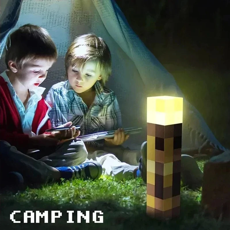 Minecraft Brownstone Taschenlampen-Figur, 4 Farben, Schlafzimmer-Dekorationslicht, LED-Nachtlicht, USB-Aufladung mit Schnalle, Kinderspielzeug, Geschenk