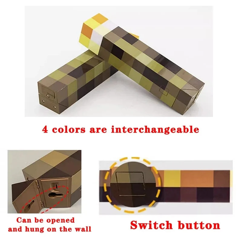 Minecraft Brownstone Taschenlampen-Figur, 4 Farben, Schlafzimmer-Dekorationslicht, LED-Nachtlicht, USB-Aufladung mit Schnalle, Kinderspielzeug, Geschenk