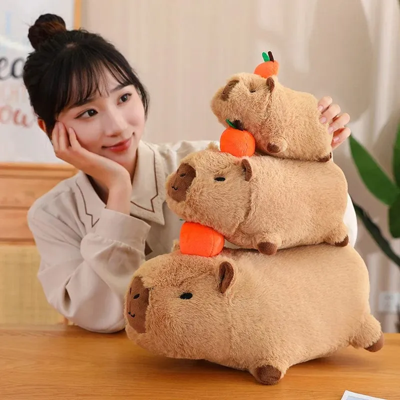 Capybara-Plüschtier, Simulation Capybara mit Früchten, flauschige Puppe, Kuscheltiere, Blasenanhänger, lustiges Geschenk für Weihnachten