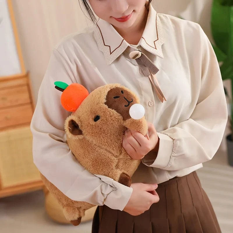 Capybara-Plüschtier, Simulation Capybara mit Früchten, flauschige Puppe, Kuscheltiere, Blasenanhänger, lustiges Geschenk für Weihnachten