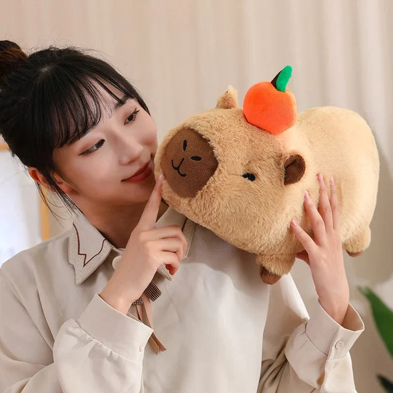 Capybara-Plüschtier, Simulation Capybara mit Früchten, flauschige Puppe, Kuscheltiere, Blasenanhänger, lustiges Geschenk für Weihnachten
