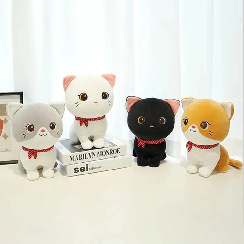 Cartoon-Katze-Plüschpuppe, süßes ausgestopftes Kätzchen, Stoffspielzeug, elastisches, weiches Sofakissen, Nachttischgeschenk für Kinder und Mädchen, 24 cm