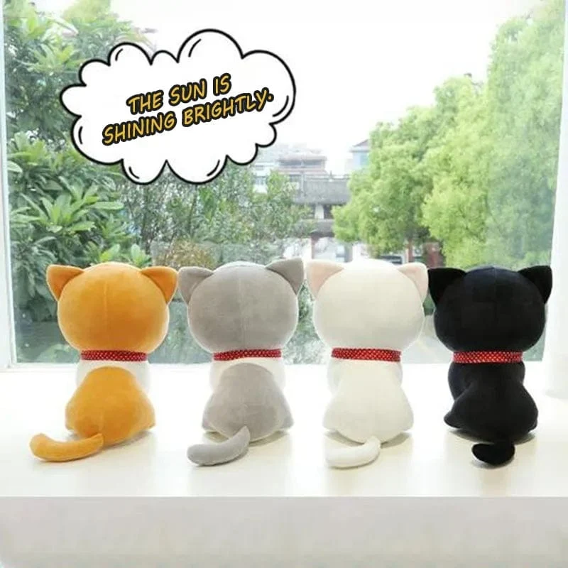 Cartoon-Katze-Plüschpuppe, süßes ausgestopftes Kätzchen, Stoffspielzeug, elastisches, weiches Sofakissen, Nachttischgeschenk für Kinder und Mädchen, 24 cm