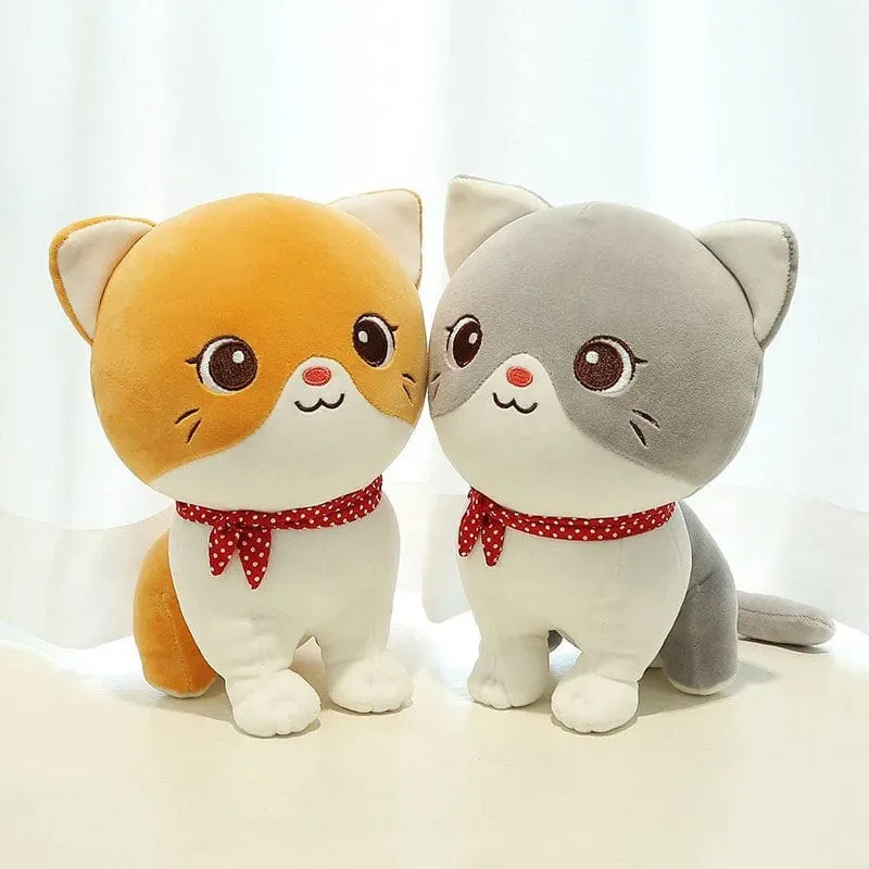 Cartoon-Katze-Plüschpuppe, süßes ausgestopftes Kätzchen, Stoffspielzeug, elastisches, weiches Sofakissen, Nachttischgeschenk für Kinder und Mädchen, 24 cm