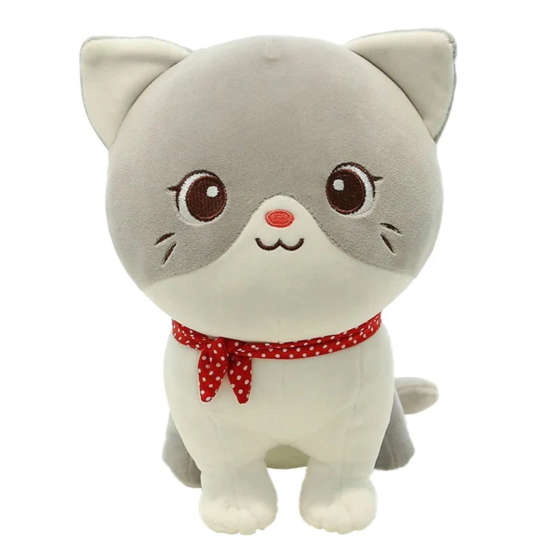 Cartoon-Katze-Plüschpuppe, süßes ausgestopftes Kätzchen, Stoffspielzeug, elastisches, weiches Sofakissen, Nachttischgeschenk für Kinder und Mädchen, 24 cm