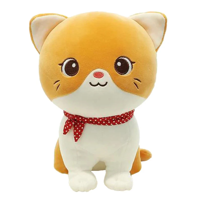 Cartoon-Katze-Plüschpuppe, süßes ausgestopftes Kätzchen, Stoffspielzeug, elastisches, weiches Sofakissen, Nachttischgeschenk für Kinder und Mädchen, 24 cm