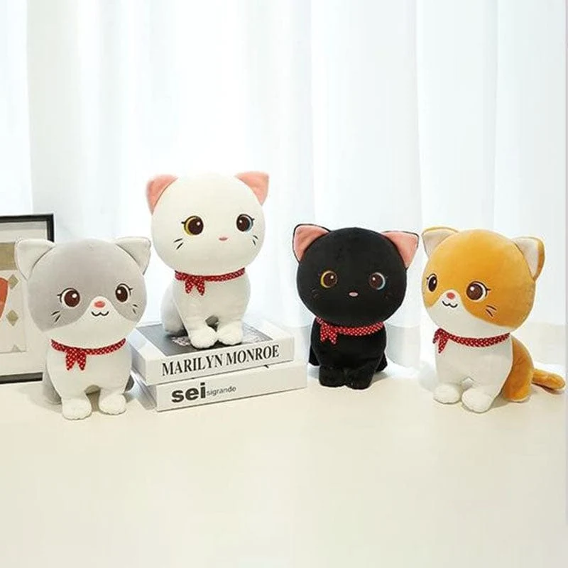 Cartoon-Katze-Plüschpuppe, süßes ausgestopftes Kätzchen, Stoffspielzeug, elastisches, weiches Sofakissen, Nachttischgeschenk für Kinder und Mädchen, 24 cm