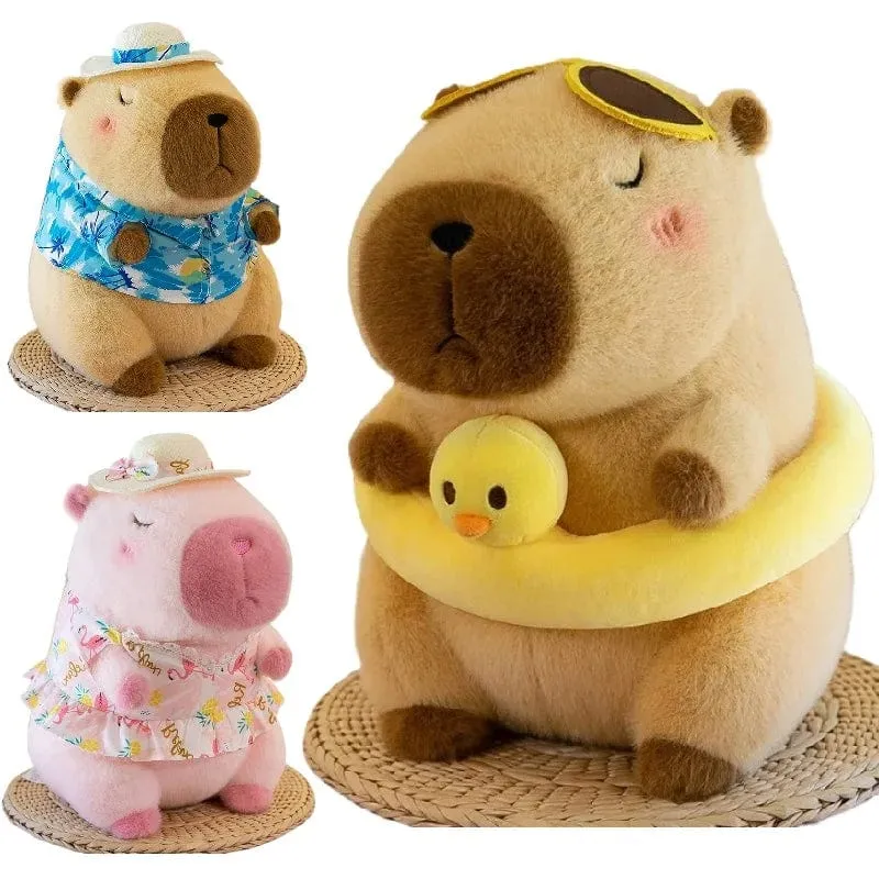Strandbekleidung Capybara Plüschtier Niedliche Simulation Gelbe Ente Schwimmring Capibara Kawaii Kuscheltiere Geburtstagsreisegeschenke