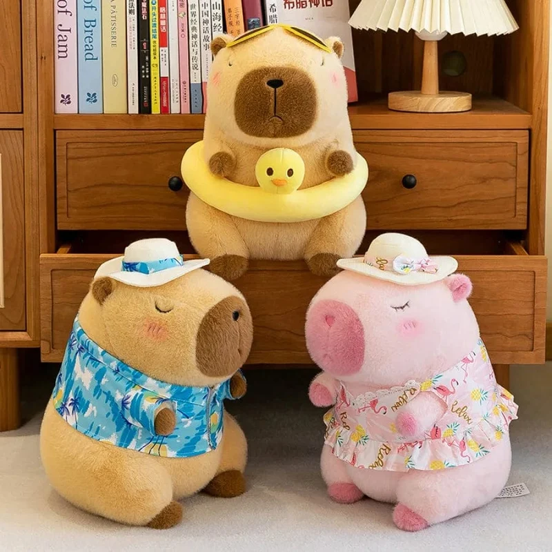Strandbekleidung Capybara Plüschtier Niedliche Simulation Gelbe Ente Schwimmring Capibara Kawaii Kuscheltiere Geburtstagsreisegeschenke