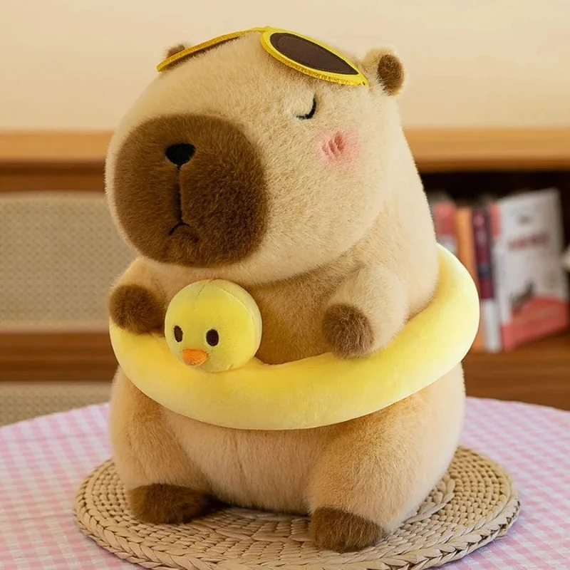 Strandbekleidung Capybara Plüschtier Niedliche Simulation Gelbe Ente Schwimmring Capibara Kawaii Kuscheltiere Geburtstagsreisegeschenke