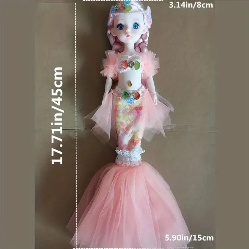 45 cm große Meerjungfrauenpuppe, Mädchenspielzeug, blauäugige Prinzessinnenpuppe im Hochzeitskleid, Geschenkidee zu Weihnachten, Halloween oder Thanksgiving