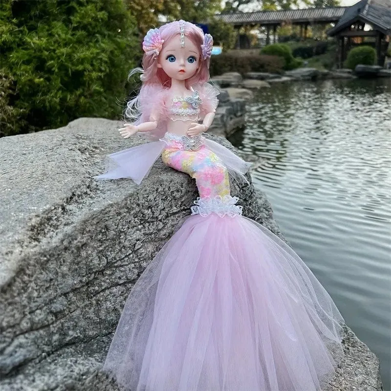 45 cm große Meerjungfrauenpuppe, Mädchenspielzeug, blauäugige Prinzessinnenpuppe im Hochzeitskleid, Geschenkidee zu Weihnachten, Halloween oder Thanksgiving