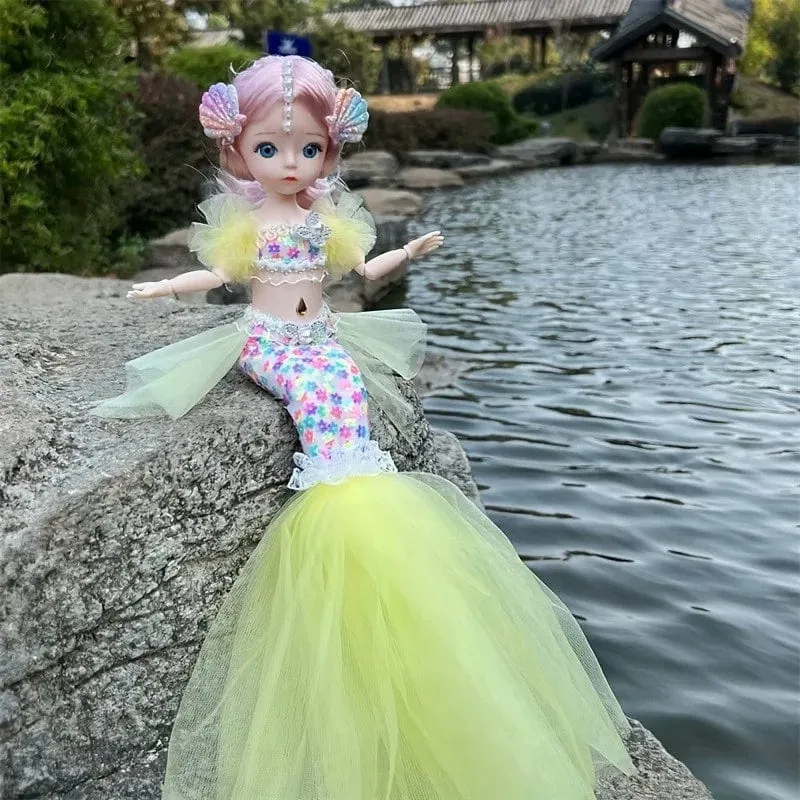 45 cm große Meerjungfrauenpuppe, Mädchenspielzeug, blauäugige Prinzessinnenpuppe im Hochzeitskleid, Geschenkidee zu Weihnachten, Halloween oder Thanksgiving