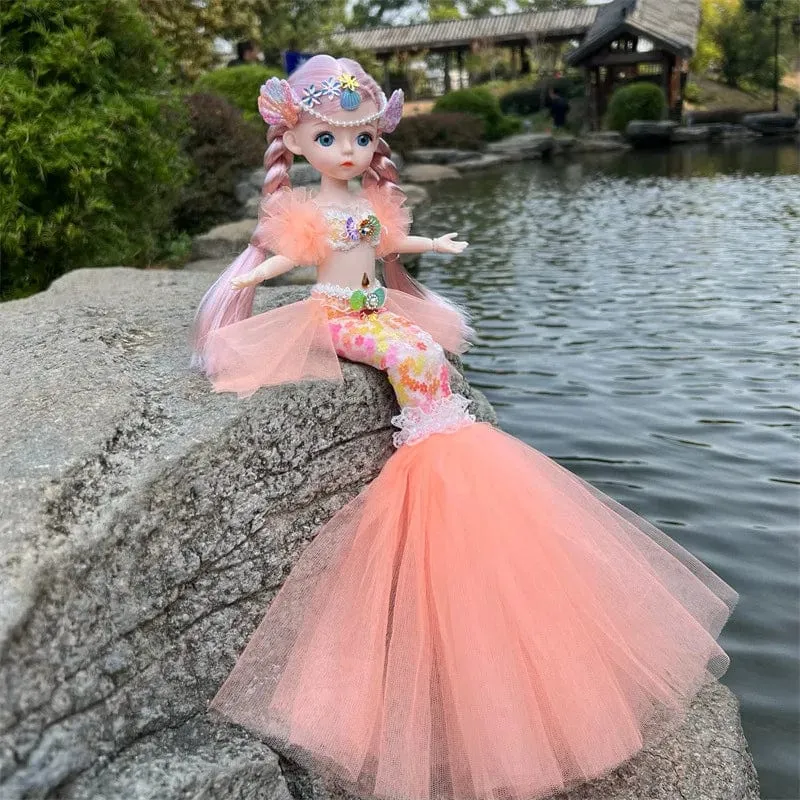 45 cm große Meerjungfrauenpuppe, Mädchenspielzeug, blauäugige Prinzessinnenpuppe im Hochzeitskleid, Geschenkidee zu Weihnachten, Halloween oder Thanksgiving