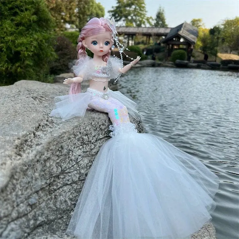 45 cm große Meerjungfrauenpuppe, Mädchenspielzeug, blauäugige Prinzessinnenpuppe im Hochzeitskleid, Geschenkidee zu Weihnachten, Halloween oder Thanksgiving