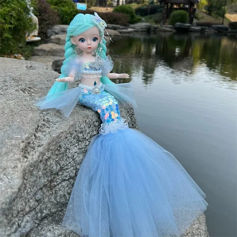45 cm große Meerjungfrauenpuppe, Mädchenspielzeug, blauäugige Prinzessinnenpuppe im Hochzeitskleid, Geschenkidee zu Weihnachten, Halloween oder Thanksgiving