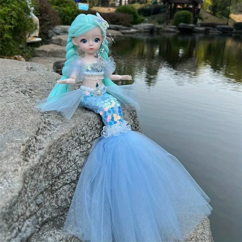 45 cm große Meerjungfrauenpuppe, Mädchenspielzeug, blauäugige Prinzessinnenpuppe im Hochzeitskleid, Geschenkidee zu Weihnachten, Halloween oder Thanksgiving