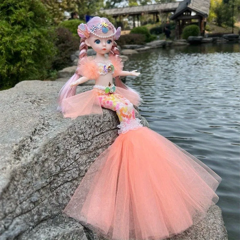 45 cm große Meerjungfrauenpuppe, Mädchenspielzeug, blauäugige Prinzessinnenpuppe im Hochzeitskleid, Geschenkidee zu Weihnachten, Halloween oder Thanksgiving
