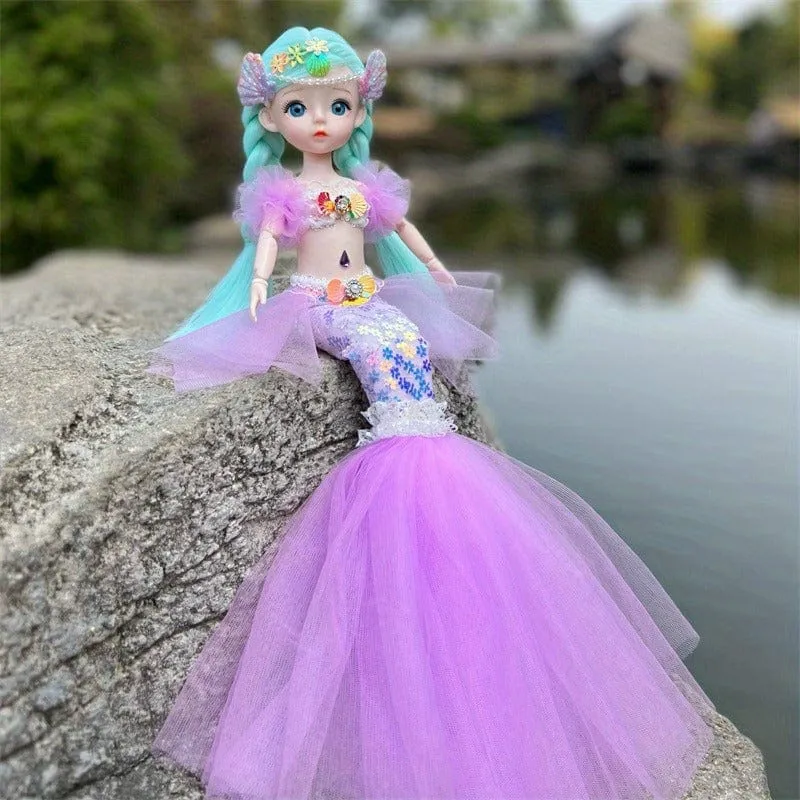 45 cm große Meerjungfrauenpuppe, Mädchenspielzeug, blauäugige Prinzessinnenpuppe im Hochzeitskleid, Geschenkidee zu Weihnachten, Halloween oder Thanksgiving